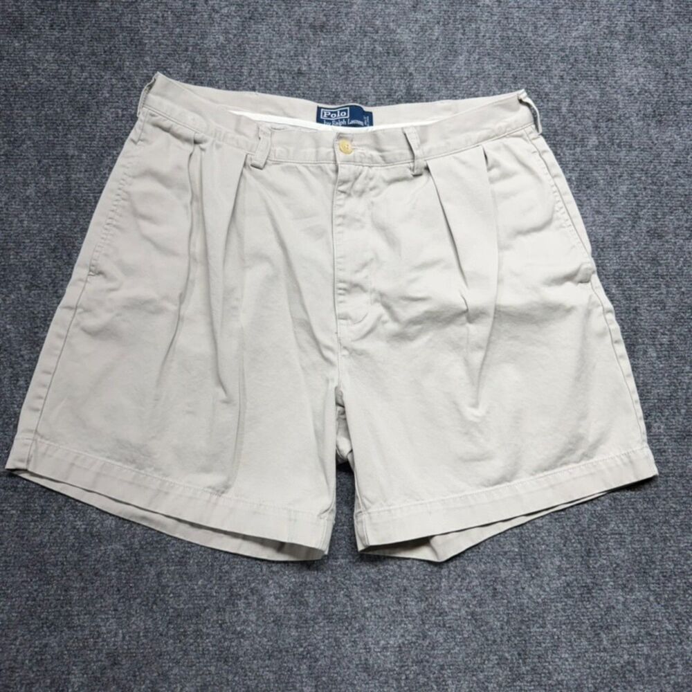 Polo Ralph Lauren Men's 34 Pleated Chino Shorts Khaki Beige Cotton Classic